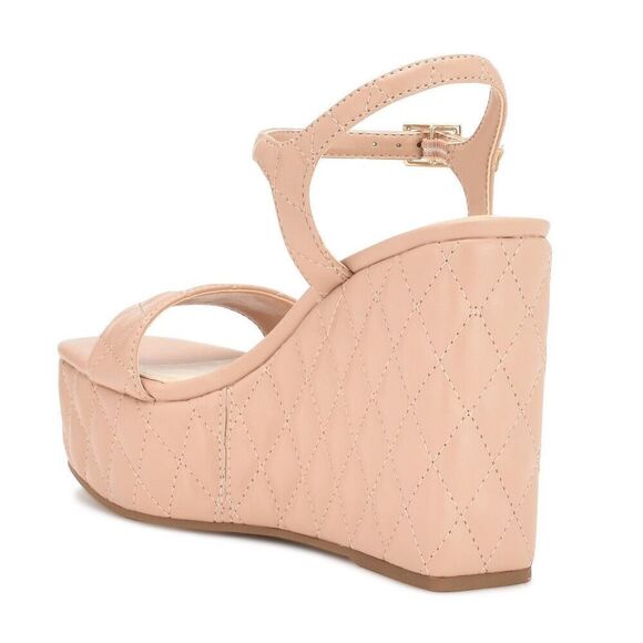 New! NINE WEST Nila Platform Wedge Sandals Size 9 NWT Heels Quilted Padded Tan - Picture 4 of 10